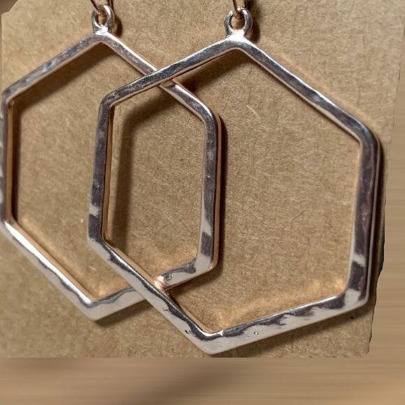Rose gold Geometric Hexagon earrings - Picture 2 of 3